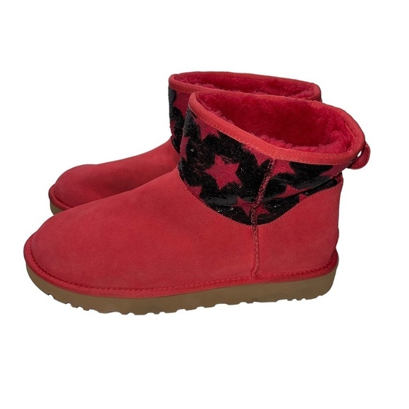 NEW UGG Woman Red and Black Pattern Sequin Boots Size 12 - Picture 3 of 12